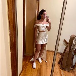 Cream Satin two-piece high-low dress